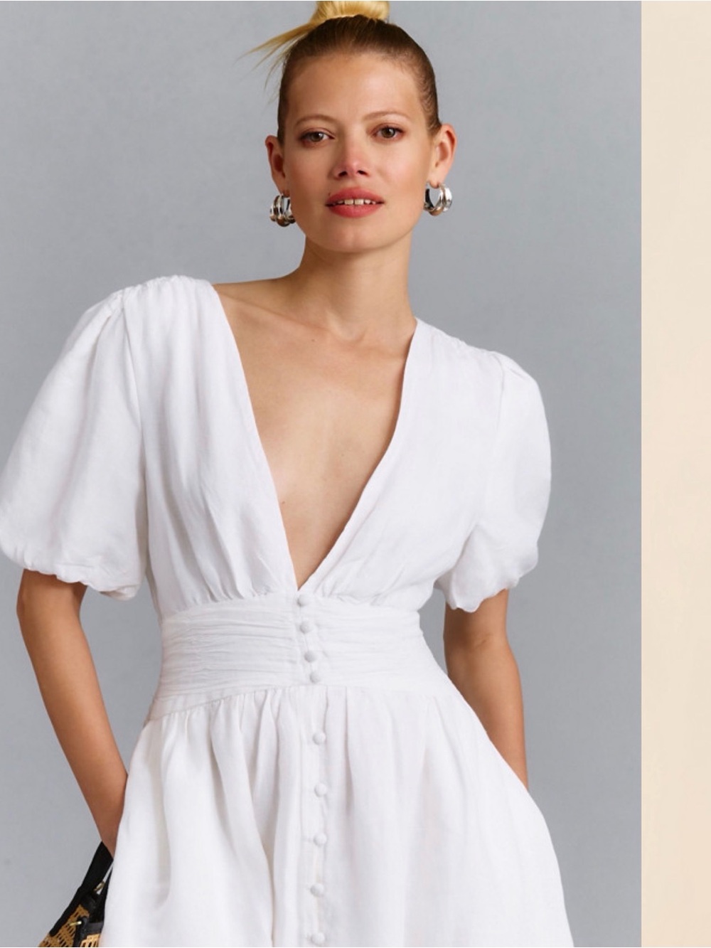 Anthropologie White Mini Dress with Button Detail